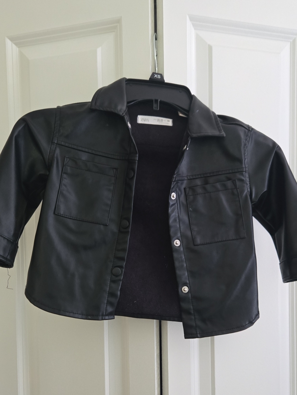 Zara Black Faux Leather Kids Jean-Style Jacket